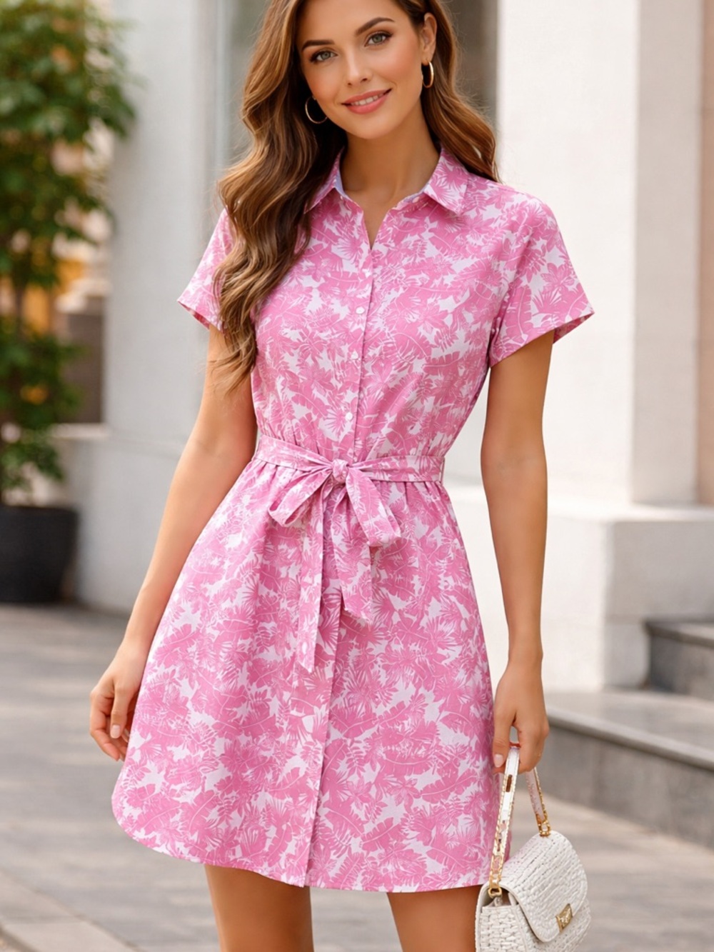 Foxcroft Pink & White Tropical Button-Front Shirt